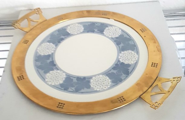 Art Deco Cake Plate With Brass Handles from WMF, 1920s-QDP-809731