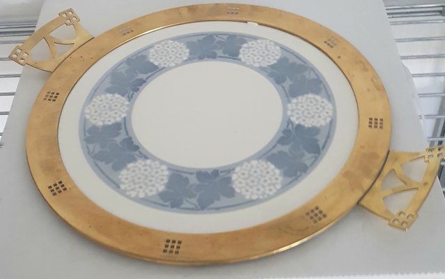 Art Deco Cake Plate With Brass Handles from WMF, 1920s-QDP-809731