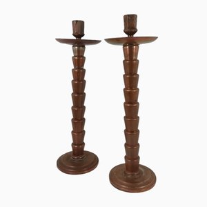 Art Deco Candleholder in Coppered Iron, Set of 2-HNE-1340675