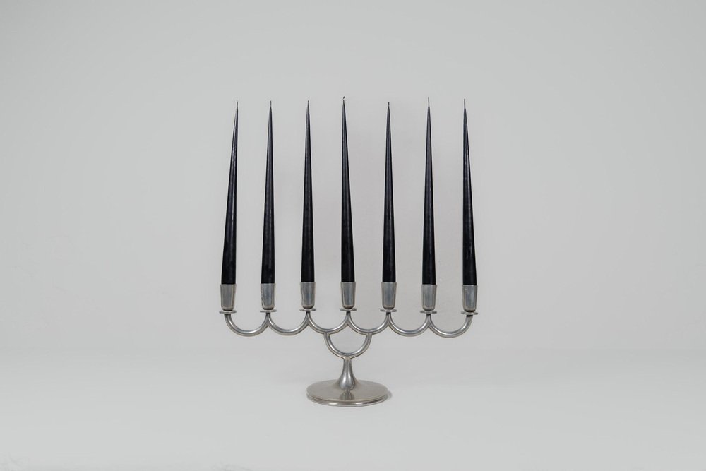 Art Deco Candleholder in Pewter attributed to Lars Holmström in Arvika, Sweden, 1931