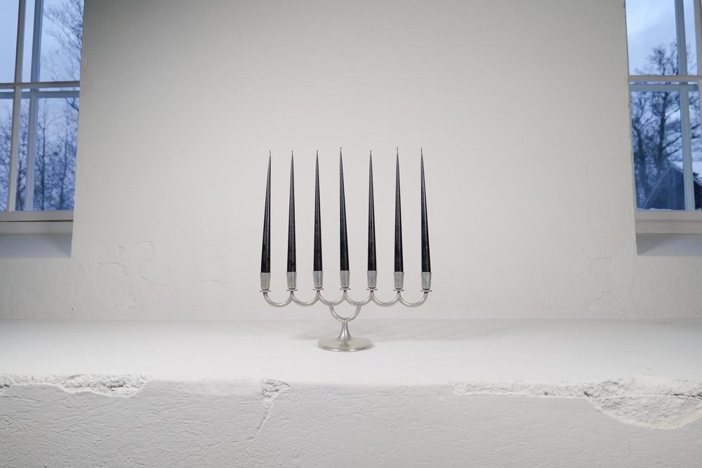 Art Deco Candleholder in Pewter attributed to Lars Holmström in Arvika, Sweden, 1931