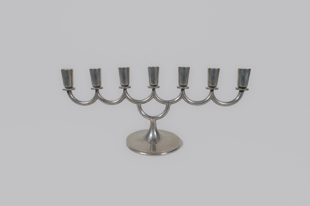 Art Deco Candleholder in Pewter attributed to Lars Holmström in Arvika, Sweden, 1931