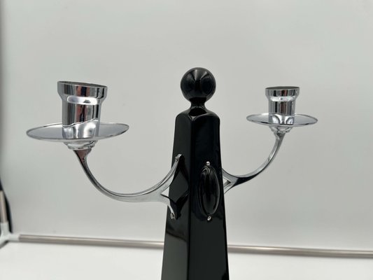 Art Deco Candlesticks in Black Lacquer, Oak & Nickel, Netherlands, 1930s, Set of 2-NNB-1168386