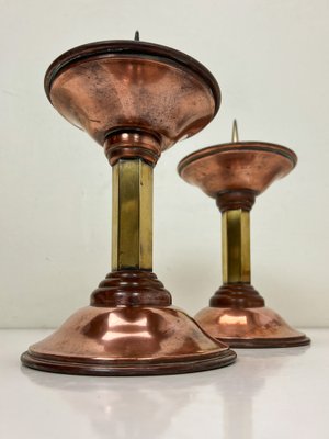 Art Deco Candlesticks in Copper and Brass, 1930s, Set of 2-WZZ-1718248