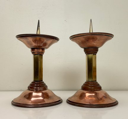 Art Deco Candlesticks in Copper and Brass, 1930s, Set of 2-WZZ-1718248