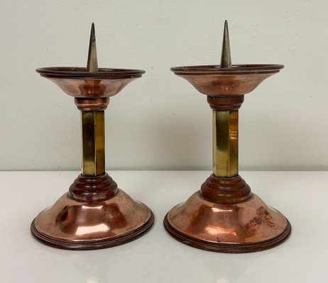 Art Deco Candlesticks in Copper and Brass, 1930s, Set of 2-WZZ-1718248