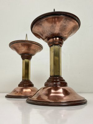 Art Deco Candlesticks in Copper and Brass, 1930s, Set of 2-WZZ-1718248