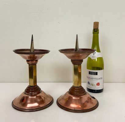 Art Deco Candlesticks in Copper and Brass, 1930s, Set of 2-WZZ-1718248