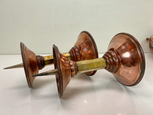 Art Deco Candlesticks in Copper and Brass, 1930s, Set of 2-WZZ-1718248