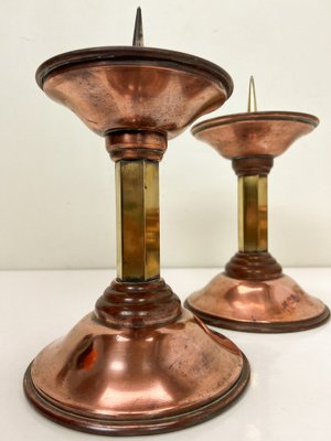 Art Deco Candlesticks in Copper and Brass, 1930s, Set of 2-WZZ-1718248