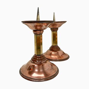 Art Deco Candlesticks in Copper and Brass, 1930s, Set of 2-WZZ-1718248