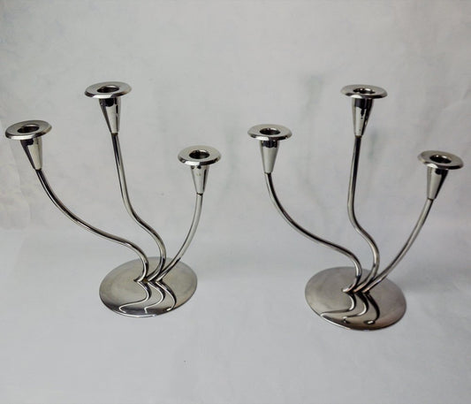 Art Deco Candlesticks in Stainless Steel, Spain, 1970, Set of 2