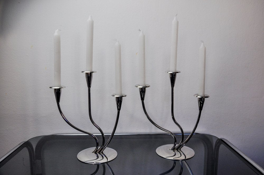 Art Deco Candlesticks in Stainless Steel, Spain, 1970, Set of 2