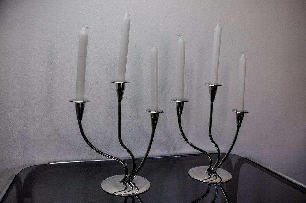 Art Deco Candlesticks in Stainless Steel, Spain, 1970, Set of 2