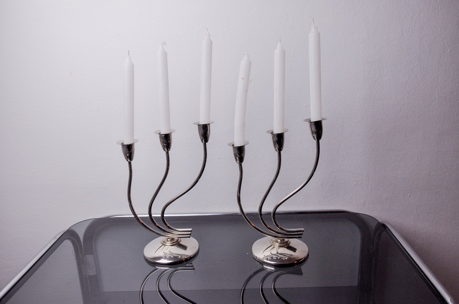 Art Deco Candlesticks in Stainless Steel, Spain, 1970s, Set of 2