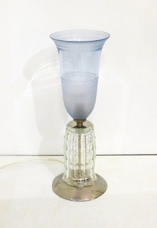 Art Deco Carved Foot & Blue Tulip Lamp