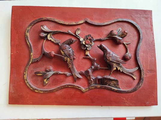 Art Deco Carved Relief with Birds on a Board, 1920s-1940s-CAQ-2036162