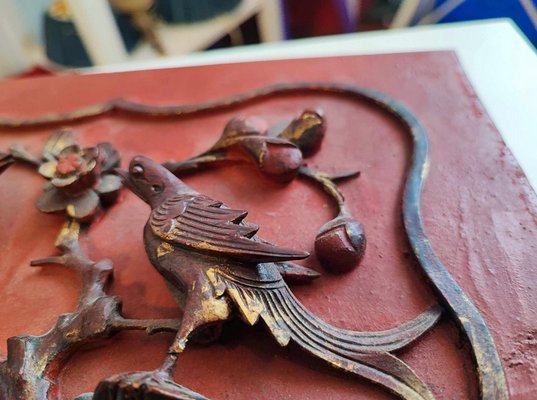 Art Deco Carved Relief with Birds on a Board, 1920s-1940s-CAQ-2036162