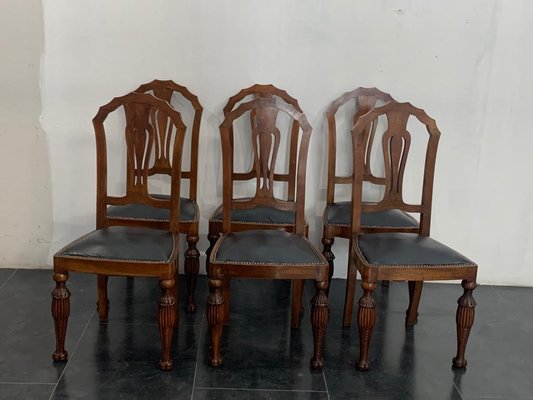 Art Deco Carved Walnut Dining Chairs, 1930s, Set of 6-IJR-861547