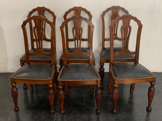 Art Deco Carved Walnut Dining Chairs, 1930s, Set of 6-IJR-861547