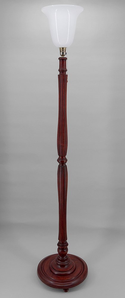 Art Deco Carved Wood and Opaline Glass Floor Lamp, France, 1925