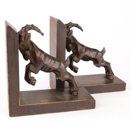 Art Deco Carved Wood Bookends, 1930s, Set of 2-FSD-605641