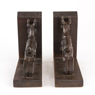 Art Deco Carved Wood Bookends, 1930s, Set of 2-FSD-605641