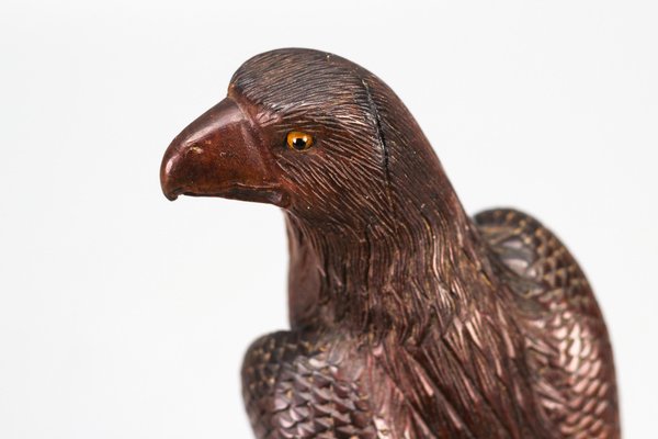 Art Deco Carved Wooden Eagle Sculpture with Glass Eyes, 1960s-KEG-1388271