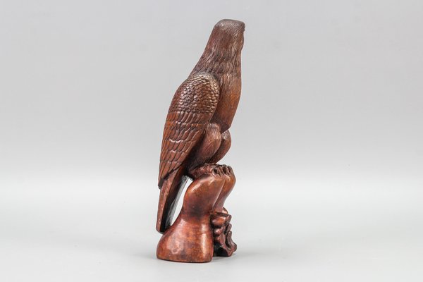 Art Deco Carved Wooden Eagle Sculpture with Glass Eyes, 1960s-KEG-1388271