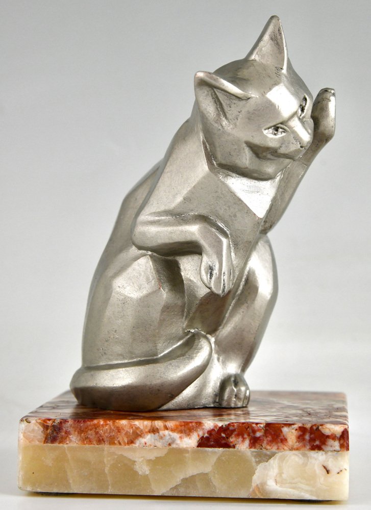 Art Deco Cat and Bulldog Bookends by Irenée Rochard, 1930, Set of 2