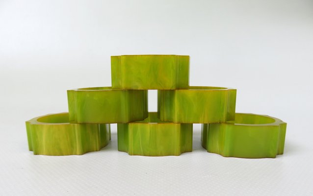 Art Deco Catalin Napkin Rings in Green Amber, Set of 6-EY-1295000