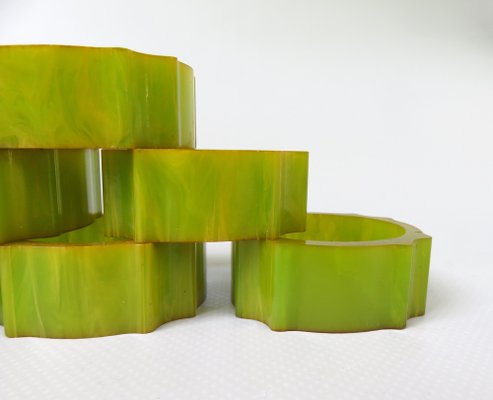 Art Deco Catalin Napkin Rings in Green Amber, Set of 6-EY-1295000