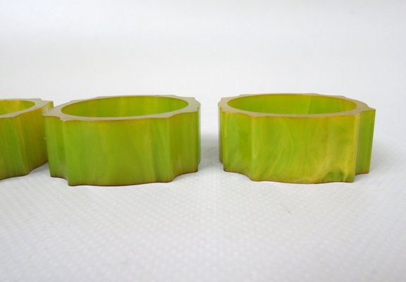 Art Deco Catalin Napkin Rings in Green Amber, Set of 6-EY-1295000