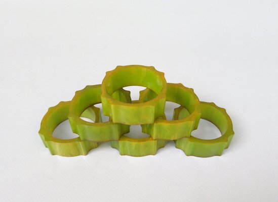 Art Deco Catalin Napkin Rings in Green Amber, Set of 6-EY-1295000