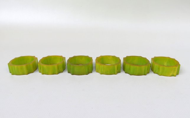 Art Deco Catalin Napkin Rings in Green Amber, Set of 6-EY-1295000