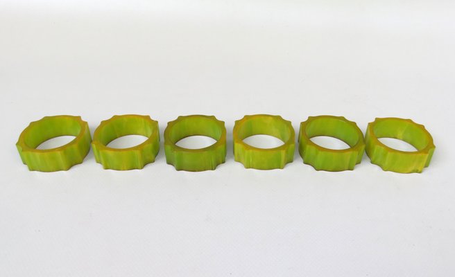 Art Deco Catalin Napkin Rings in Green Amber, Set of 6-EY-1295000