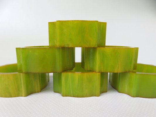 Art Deco Catalin Napkin Rings in Green Amber, Set of 6-EY-1295000