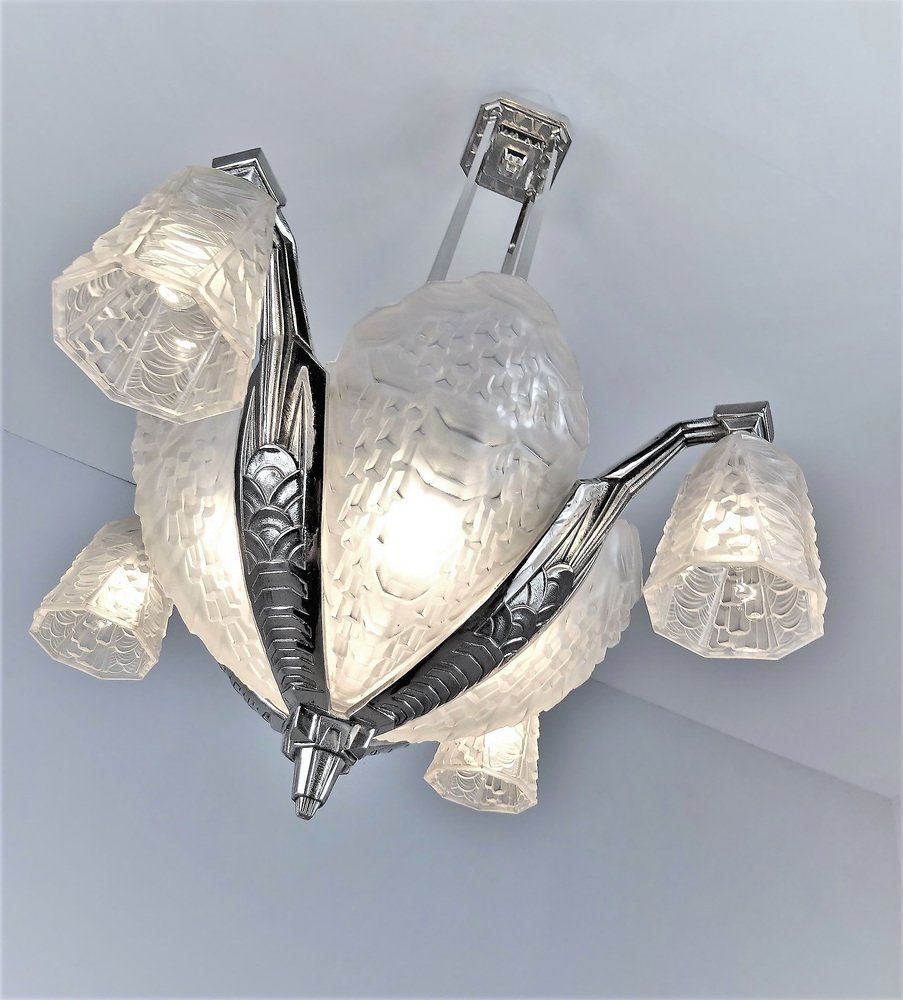 Art Deco Ceiling Lamp by André Nuet & Charles Schneider