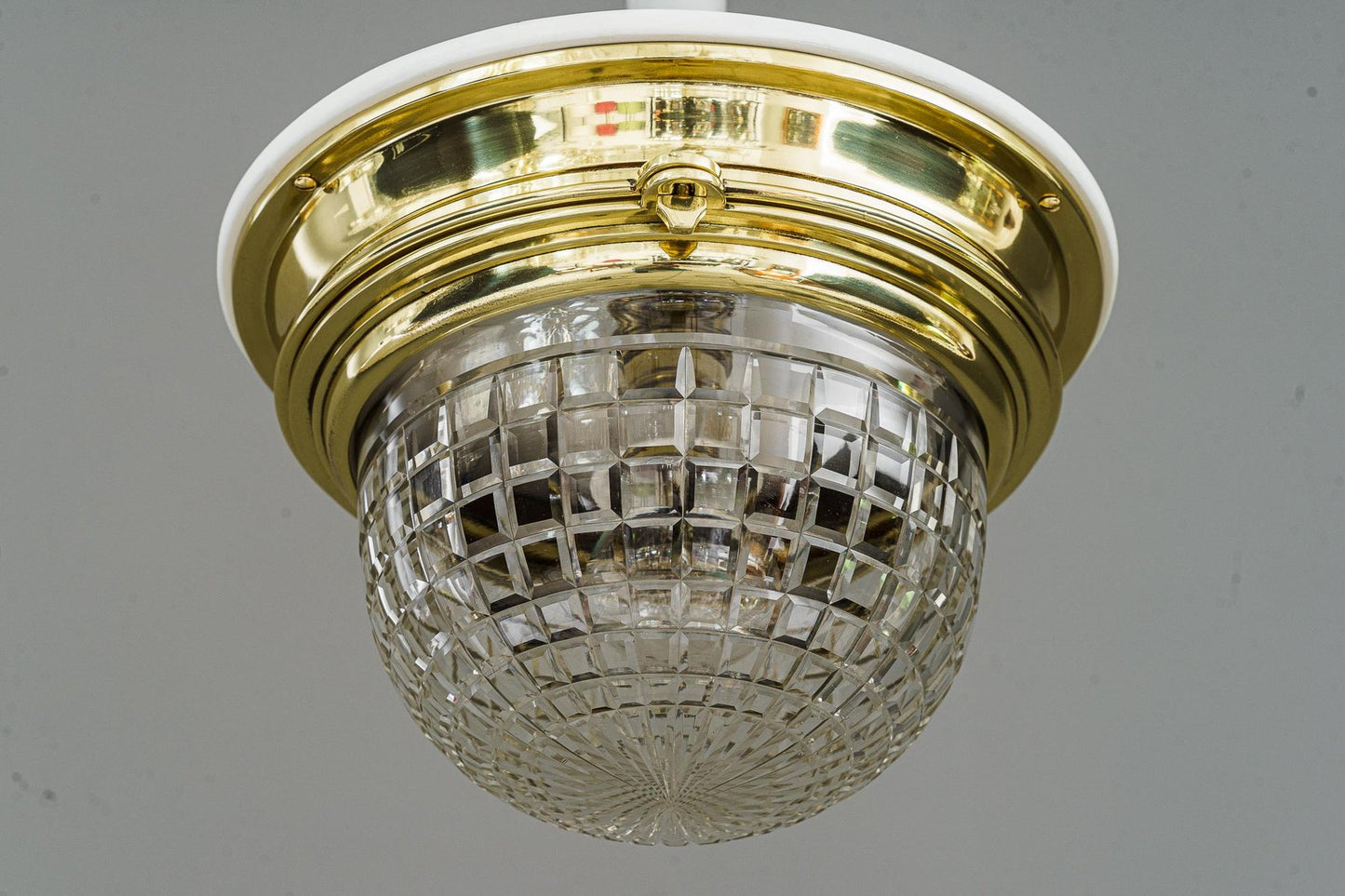 Art Deco Ceiling Lamp with Cut Glass Shade, 1920s