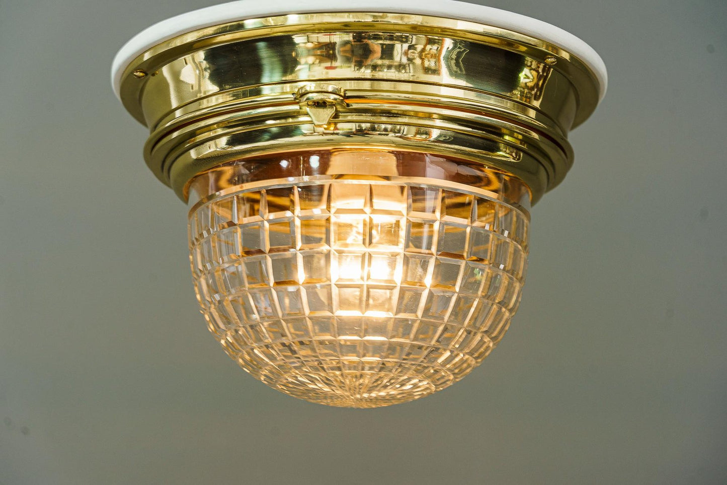 Art Deco Ceiling Lamp with Cut Glass Shade, 1920s