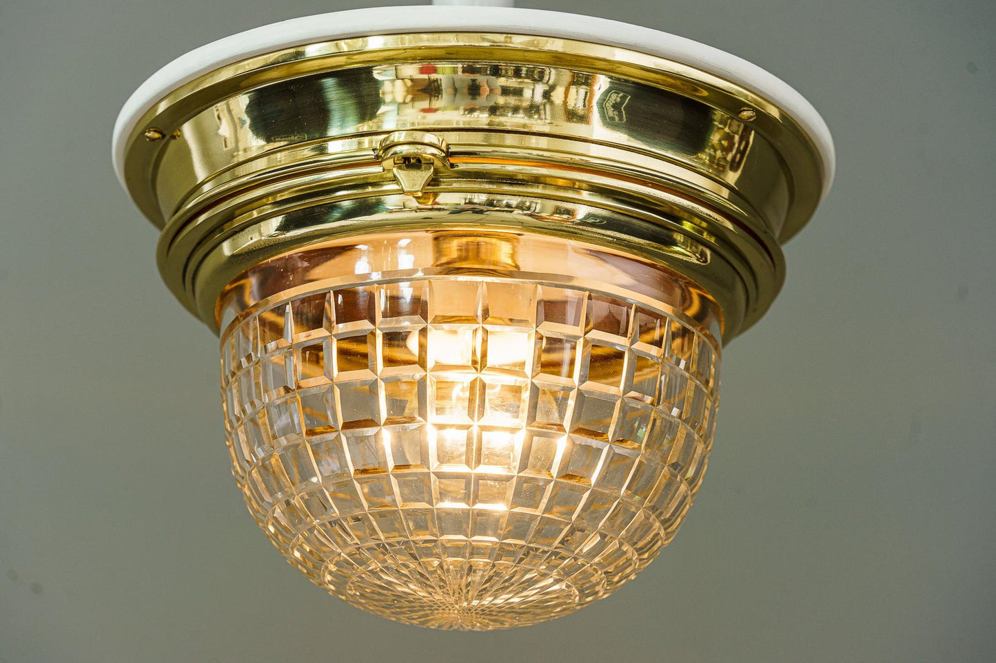 Art Deco Ceiling Lamp with Cut Glass Shade, 1920s