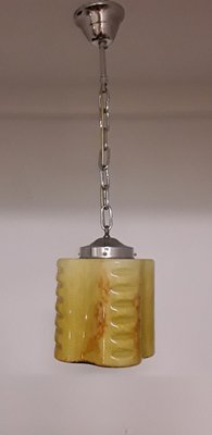 Art Deco Ceiling Lamp with Four-Segmented Yellow Red Patterned Glass Shade, 1920s-HOI-833621