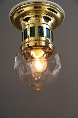 Art Deco Ceiling Lamp with Loetz Glasses and Cut Glass, Vienna, 1920s-SPD-1785229