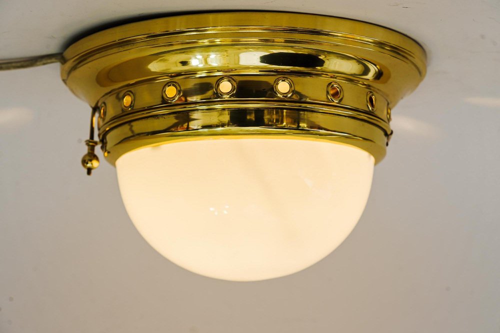 Art Deco Ceiling Lamp with Opal Glass Shade, Vienna, Austria, 1920s