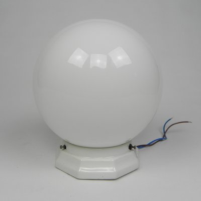 Art Deco Ceiling Lamp with Round Glass Ball and Porcelain Fixture, 1930s-TL-1773675