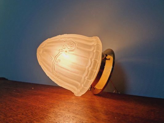 Art Deco Ceiling Light in Brass and Satin Glass, 1920s-FAX-2027605