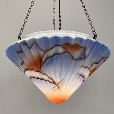 Art Deco Ceiling Light in Enameled Glass and Bronzed Brass, Germany, 1930s-OE-1817130