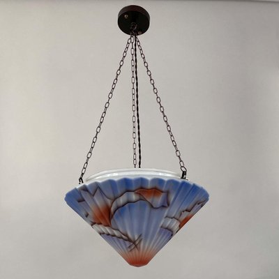 Art Deco Ceiling Light in Enameled Glass and Bronzed Brass, Germany, 1930s-OE-1817130