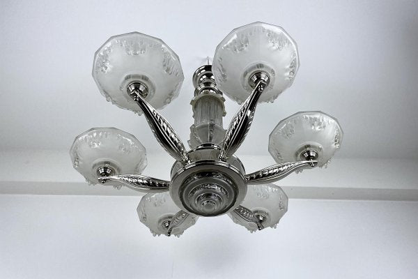 Art Deco Ceiling Light or Chandelier in Glass & Chrome, France, 1920s-VMP-1231628