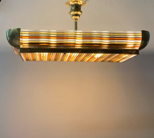 Art Deco Ceiling Light with Murano Brass Rods, 1940s